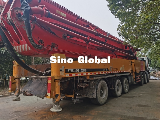 Xe bơm bê tông 12Mpa màu đỏ đã qua sử dụng Euro IV 72m 7 Đoạn tầm với thẳng đứng