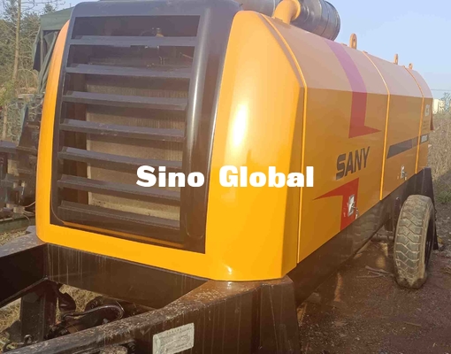 Máy bơm bê tông gắn trên xe kéo Sany màu vàng 180KW HBT8018C đã qua sử dụng